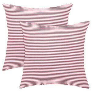 2pcs Striped Lumbar Throw Pillow Cover Decorative Cushion Covers Red and White